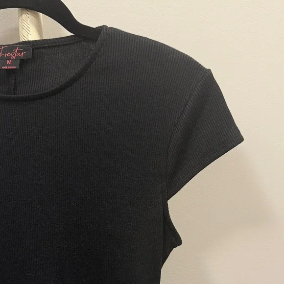 Black Cap Sleeve Dress with High Slit - Picture 3 of 5